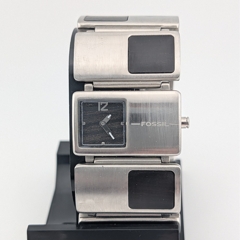 Fossil JR-9523 Stainless Steel Wood Inlay Bracelet Watch Black Dial Quartz